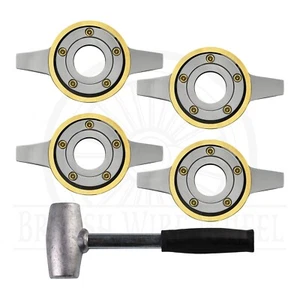 Locking 2 Bar Zenith Cut Chrome Spinner Caps with Gold Accents, Set + Hammer - Picture 1 of 12