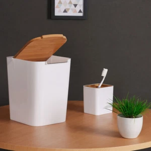 Plastic Wastebasket Bedroom Wastebasket Press Garbage Can Toilet Waste Bin - Picture 1 of 12
