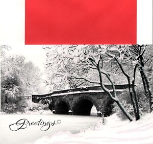 Merry Christmas Here To There Snowy Greetings Snow Covered Bridge Greeting Card