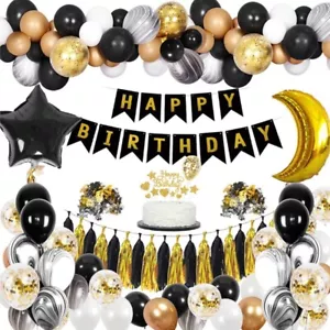 MEGA Schwarz Gold Geburtstag Party Deko Set Konfetti Luftballons Modern Männer - Bild 1 von 7
