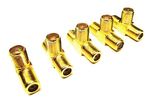 From OZ Quality 5PC TV T-Piece Tee Y 1 Female to 2 Female RF Aerial Threaded +FP - Picture 1 of 6