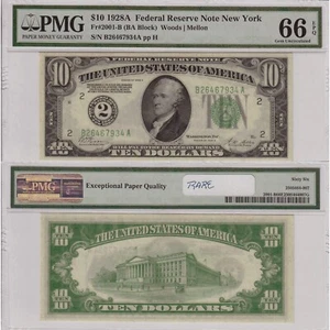 $10 1928A Federal Reserve Note New York Fr#2001-B PMG Gem Uncirculated 66 EPQ - Picture 1 of 1