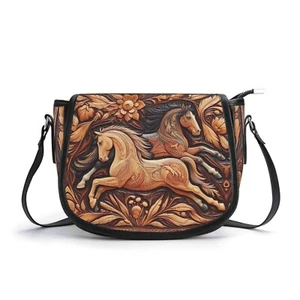 Western Horse Genuine Leather Saddle Shoulder Bag Floral Handbag Equestrian Gift - Picture 1 of 10