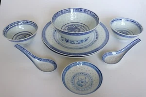 China Porzellan Service, weiß blau, "Reiskorn Drache" für 2 Personen - Bild 1 von 3