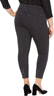 Leggings skimmer de microgamuza con cordones talla grande HUE (lavado con grafito, 2X) Foto 1 de 2