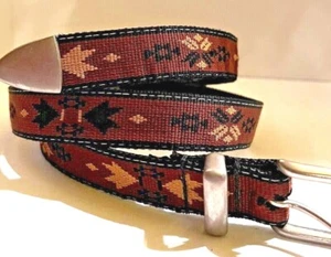 Men's Tribal Design Crookies Belt Brown Black Ivory Size 36 Inch Buckle/Tip - Picture 1 of 8