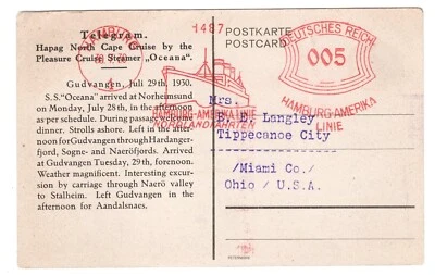 GERMANY 1930 HAMBURG AMERIKA LINE PICTORIAL AD METER ON POSTCARD  - Image 1 of 2
