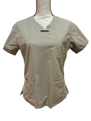 IGUANA MED Scrubs Top Shirt SMALL Tan Beige Khaki w/ Pockets Medical V Neck - Image 1 of 4