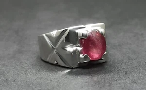 Natural Dark Red Ruby Sterling Silver 925 Handmade Yaqoot Mens Elegant Ring - Picture 1 of 11