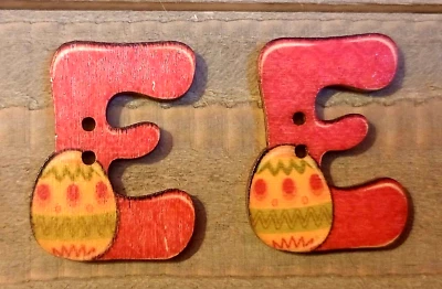 2 Letter E Easter Egg Sewing Buttons Crafting Flat Wood 2 Hole 1 3/8"  - Image 1 of 2