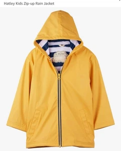 Hatley Kids Yellow Raincoat with Blue and White Stripe Terrycloth Lining Size 10 - Picture 1 of 7