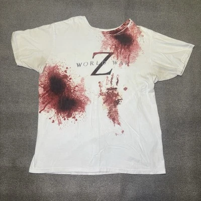 Camiseta Promocional Película Guerra Mundial Z Salpicaduras de Sangre Blanca Para Hombre Mediana 2013 #962 Foto 1 de 4