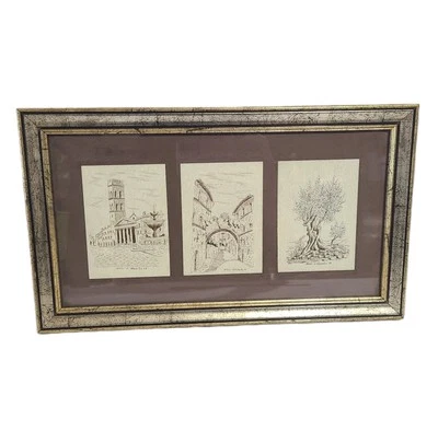 复古意大利阿西意大利艺术 3 版画专业框架 15.5 X 9 签名 — 第 1/4 张图片