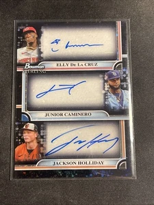 2024 Bowman Sterling ELLY DE LA CRUZ, CAMINERO, HOLLIDAY Triple Auto Black /10 - Picture 1 of 2