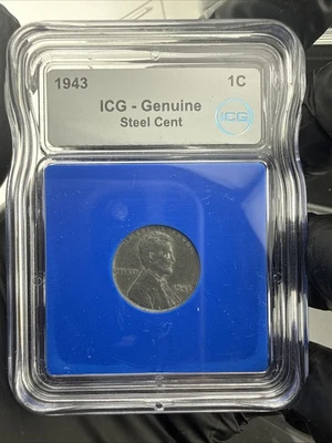 1943 Steel Penny ICG-Genuine Blue Core NO RESERVE - Image 1 of 2