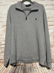 Polo Ralph Lauren Pullover Herren XXL grau 1/4 Zip Pulli Baumwolle Pony gerippt (B) - Bild 1 von 6