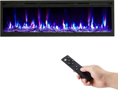 68" Electric Fireplace, Recessed Wall Mounted and in-Wall Fireplace Heater - Image 1 of 4