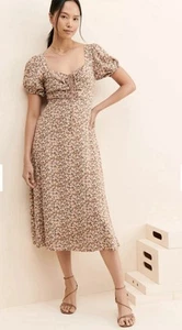 ASTR Lace Up Puff Sleeve Midi Dress in Brown Floral Women Dress Size Medium - Picture 1 of 10