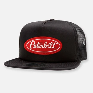 Peterbilt Truck Flat Bill Baseball Cap Hat Embroidered Patch Mesh Snapback Black - Picture 1 of 1