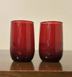 (2) Vintage Anchor Hocking 3 3/8” Royal Ruby Red Glass Roly Poly 5oz Tumblers - Picture 1 of 11