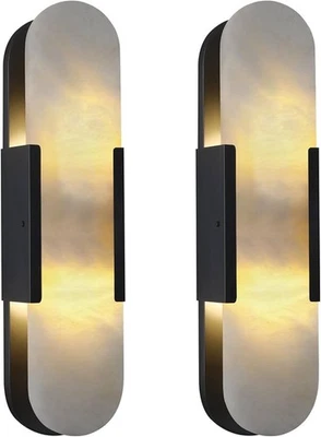 13.8 in Matte Black Alabaster Wall Sconces, Natural Marble Wall Sconces Indoor A - Image 1 of 4