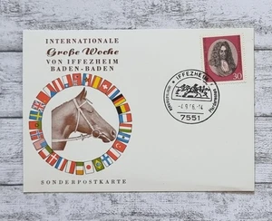 1966 (?) Große Woche Iffezheim Baden-Baden Pferderennen Ganzsache Postkarte alt - Picture 1 of 2