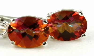 TWILIGHT FIRE TOPAZ 8x6mm Sterling Silver Leverback Earrings • SE007 - Image 1 of 4