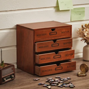 Vintage 4 Drawers Wooden Small Cabinet Desktop Storage Box Organiser Unit Brown - Picture 1 of 12
