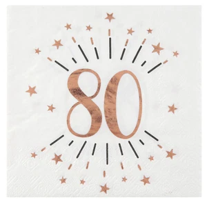 80th Birthday Party Napkins Luxury White Rose Gold Foil Age 80 Paper Serviettes - Picture 1 of 2