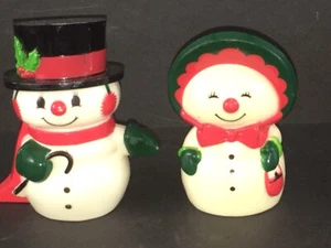 VINTAGE HALLMARK SALT & PEPPER SHAKERS SET MR & MRS SNOWMAN SNOWWOMAN CHRISTMAS - Picture 1 of 6