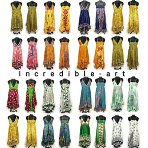 Pack of 10 PCs Vintage Silk Sari Dress Helter dress Multicolor Bohemian Gypsy  - Picture 1 of 8