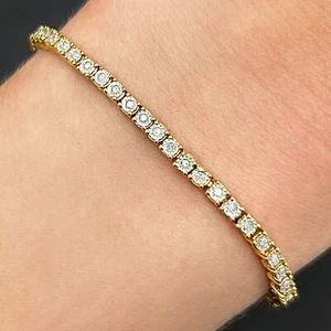 Bracciale tennis 0,51CTW vero diamante giallo bianco argento sterling 3,5 mm 8" - Foto 1 di 12
