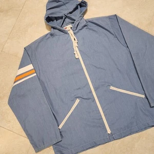 VTG Sears Kings Road Mens L Large Full Zip Talon Blue Lightweight Hooded Jacket - Picture 1 of 14
