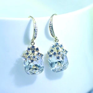Pendientes colgantes colgantes de imitación de piedras preciosas transparentes rellenos de oro 18k - Imagen 1 de 8