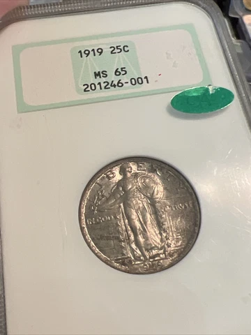 1919 STANDING LIBERTY QUARTER 25c - NGC - MS65 OLD fatty Holder Perfect Foil CAC Cover