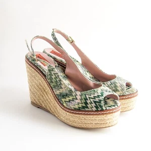 Missoni Wedge Slingback Sandals Green Zig Zag Knit Womens US 8 EU 38 - Picture 1 of 9