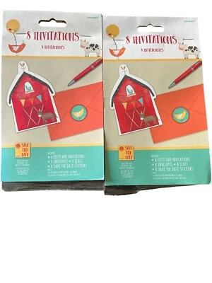Amscan Barn Farm Animal Birthday Baby Shower Party Invitations 2 Pks 16 Ttl NEW - Image 1 of 3