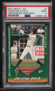 2011 MultiAd Sports Greensboro Grasshoppers Christian Yelich #2 PSA 9 MINT