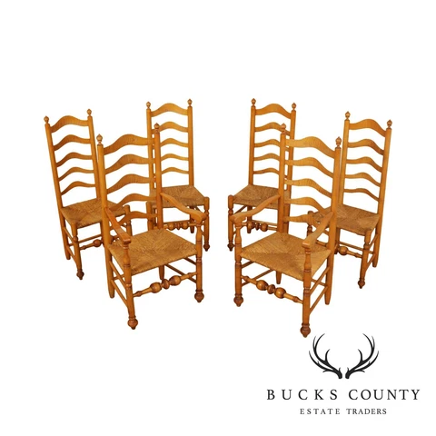 Rbt Jsn Tiger Maple Set 6 Hand Crafted Delaware Valley Ladder Back Dining Chairs Cover