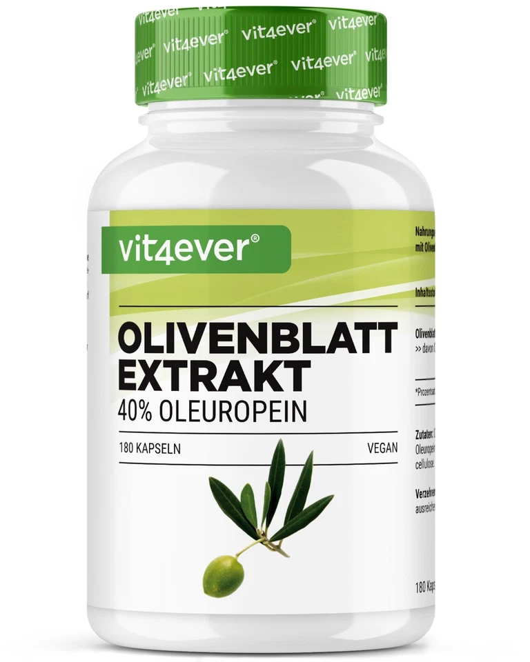 Olivenblatt Extrakt 650mg 180 vegane Kapseln mit 40% Oleuropein - Bild 1 von 4