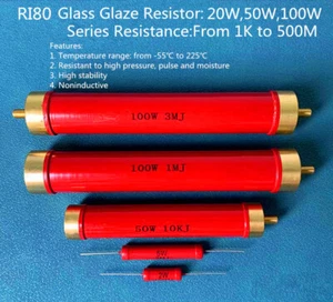 1 pieza nuevas resistencias de esmalte de vidrio de alto voltaje RI80 20W, 50W, 100W, de 1K a 500M Ω - Imagen 1 de 6