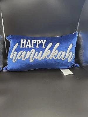 Lacourte HAPPY HANAKKAH MENORÁ Almohada Reversible Azul Blanco 24" Cubierta Extraíble Foto 1 de 4