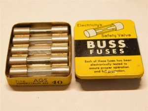 5 Vintage Bussmann AGS40 4AG 40A 32VDC 9/32" x 1-1/4" Glass Cartridge Fuses - Picture 1 of 1
