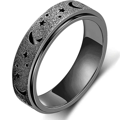 Anillo giratorio de acero inoxidable luna y estrella ansiedad joyería para hombres mujeres inquietos Foto 1 de 4