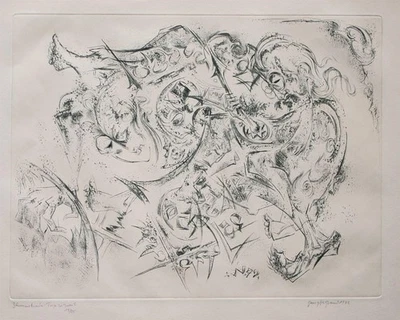 Georg Netzband Blumenkinder Woodstock Abstrakt signiert Radierung 1972 15/25 - Bild 1 von 2