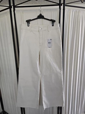 Mango cintura alta culotte pierna ancha pantalones Catherine dobladillo crudo talla 40 crema blanco roto Foto 1 de 4