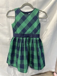 Cat & Jack Plaid Green Navy Blue Party Formal Holiday Dress Size 7 - 8 - Picture 1 of 4