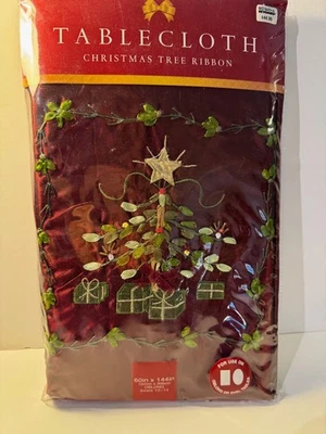Christmas Tree Ribbon Table Cloth Holiday Party Decor Oblong 60x120  Brand New - Image 1 of 4
