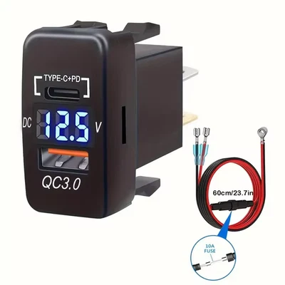 12V QC 3.0 PD USB Auto KFZ Steckdose Dual USB Ladegerät Buchse Dose KFZ Einbau - Bild 1 von 4