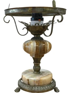 Vintage Brass Table Lamp Onyx Marble Base Antique Style Lion Claw Footed Retro - Picture 1 of 10